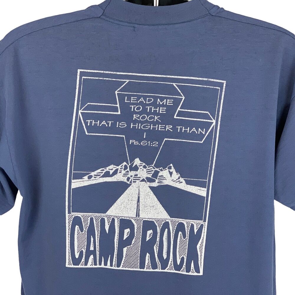 Camp Rock Christian T Shirt Mens XL X-Large Blue Jesus Christ Cross Religious